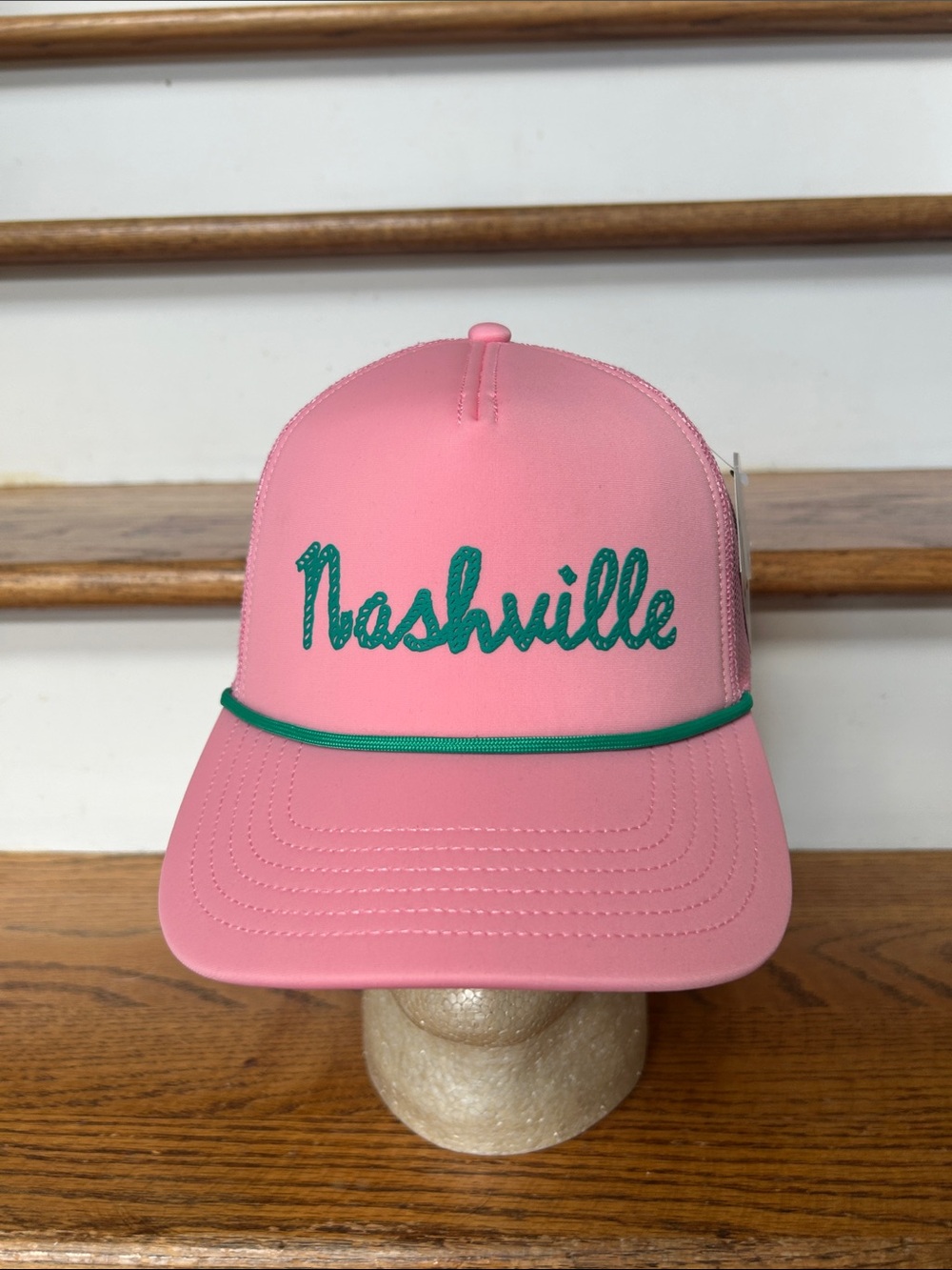 The Nash Collection Nashville Pink Trucker Hat w/ Green Script NWT Bachelorette